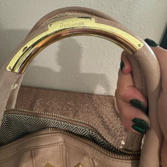 STEVE MADDEN🌟 Mauve with Gold Studs Oversized Boho Shoulder and Handle Bag - Picture 5 of 16
